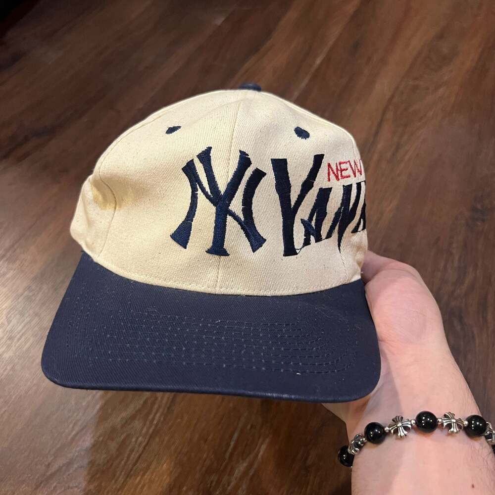 Vintage KC Caps New York Yankees Snapback Hat Cream Navy OSFA